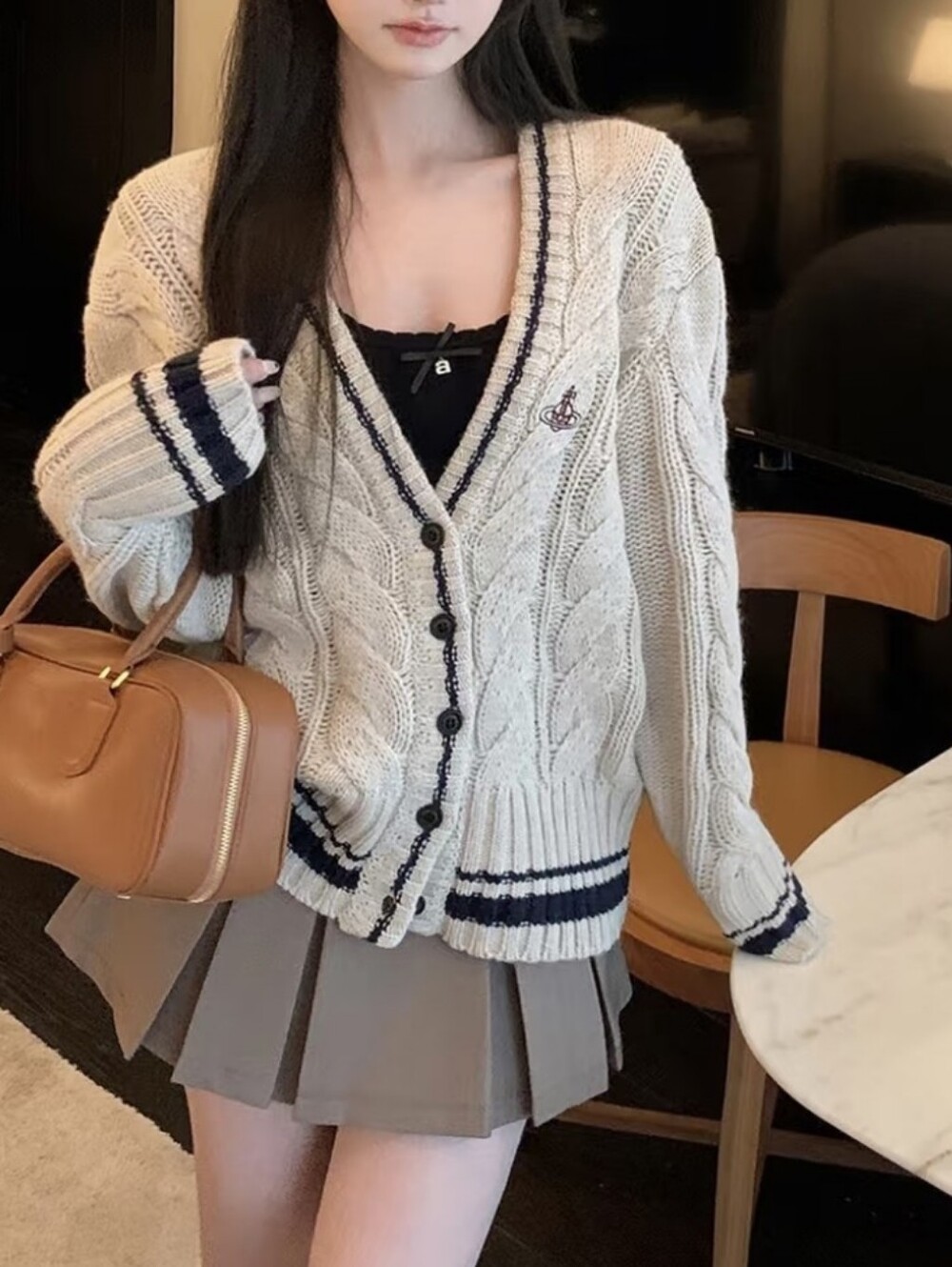 Vivienne Westwood Beige Navy Logo Cardigan Size Medium